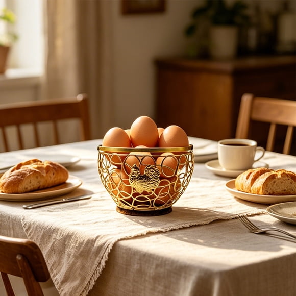Lisbinx Wrought Iron Fruit and Egg Storage Basket, European Shaped Metal Rack in Black and Gold, Multi-Layer Partitioned Design for Dried Fruits and Vegetables, Ventilated and