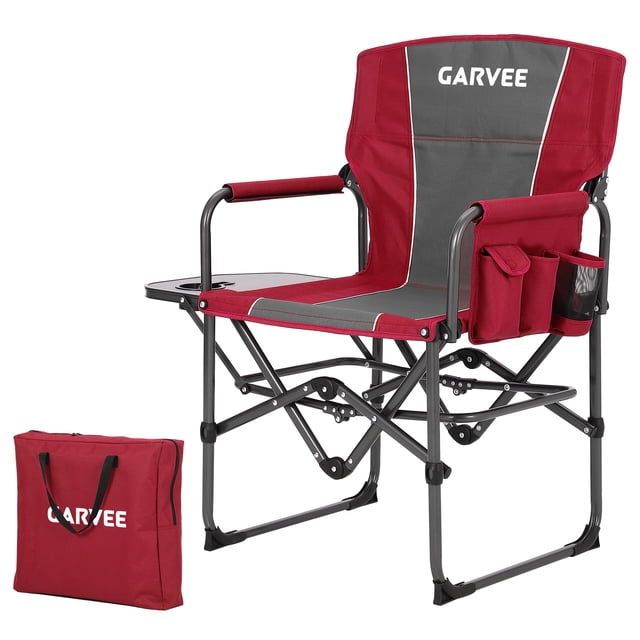 Chaise de Réalisateur Surdimensionnée de 400 Lb avec Table d'Appoint, Chaise de Pelouse Pliante Portable Robuste avec Pochette de Rangement, Camping Extérieur Plage Sports, Orange/rouge/marine/noir
