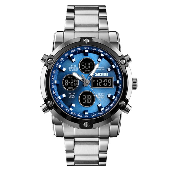 SKEMI 1389 Quartz Montre Homme Unique Mode Sport Casual Marque Quartz Horloge Double Mouvement Bracelet En Acier Inoxydable Étanche Montre-Bracelet Relogio Masculino