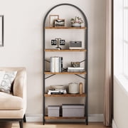 BeesClover Bookshelf 5 Tier Bookcase Arched Display Racks Tall Standing Bookshelves Metal Frame Modern Storage Rack Shelf Large Wood Book Shelf for Bedroom, Living Room, Home Office