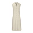 thumbnail image 4 of Amzcrzy Robes pour Femmes Couleur Unie Sans Manches Robes de Printemps Col en V à Boutons Robe d'Été Confortable Robe en Coton et Lin Tendance Col Rabattu Robes Maxi, 4 of 6