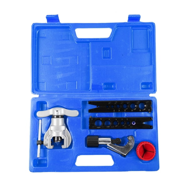 Mistaha 6PCS Eccentric Tube Expander Set with Reamer, 6-Hole Clamps, Chamfering Tool, Tube Cutter, Toolbox - Red/Blue, Metal, 6-19mm Reaming Range, 4-28mm Pipe Cutting Range