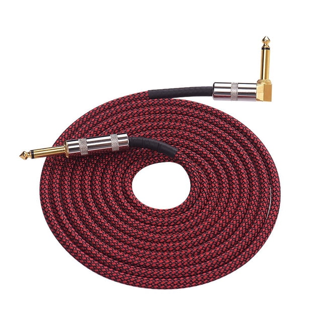 3 Meters/ 10 Feet Musical Instrument Audio Guitar Cable Cord 1/4 Inch Straight to Right-angle Gold-plated TS Plugs PVC Braided Fabric Jacket for Electric Guitar Bass Mixer Amplifier Equal