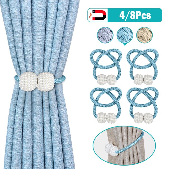 Amerteer 8 PCS Magnetic Curtain Tiebacks Clips Decorative Rope Holdbacks, Drapery Tie Backs Weave Holder for Window Draperies Hold Curtains Drape Ties Backs 16 inch Holdback