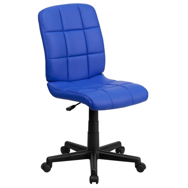 Mid-Back Blue Quilted Vinyl Swivel Task Chair
