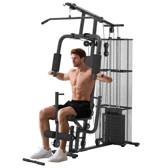 Soozier Équipement de Gym à Domicile Multifonction avec Pile de Poids de 100 Lb, Noir