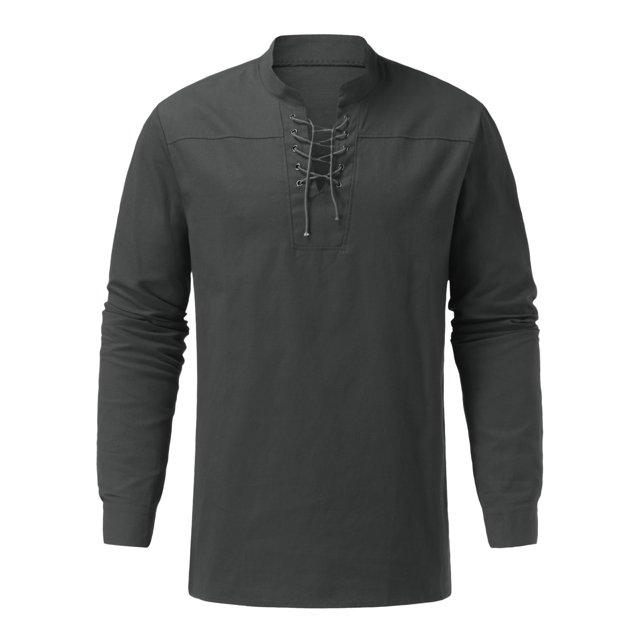 Chemises Hommes Mode Rétro Couleur Unie Col en Dentelle Chemise Décontractée Ample