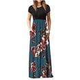 thumbnail image 1 of Fridja Womens O-Neck Casual en Vrac Imprimé Floral Robe à Manches Courtes Jupe Longue, 1 of 6