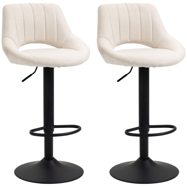 HOMCOM bars Tabourets de Bar Ensemble de 2 Tabourets de Comptoir Pivotants Réglables de Couleur Crème avec Dossiers Capitonnés Rembourrés et Rembourrage en Tissu de Lin. Chaque Tabouret Présente un Siège Pivotant à 360°, une Hauteur Réglable et une base en Métal Noir Robuste avec Repose-Pieds. Idéal pour Cuisines, Ou Grandes Salles à Manger. Dimensions : 18.1 Pouces L x 19.7 Pouces L x 33.5 Pouces-41.7 Pouces H.