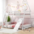 thumbnail image 2 of Costway Twin Over Queen Bunk Bed House Shaped Bed Frame with Climbing Nets and Ramp White, 2 of 10