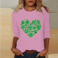 thumbnail image 1 of T-Shirt Ample à Manches Trois-Quarts et Col Rond Imprimé pour la Saint-Patrick pour Femmes, 1 of 6