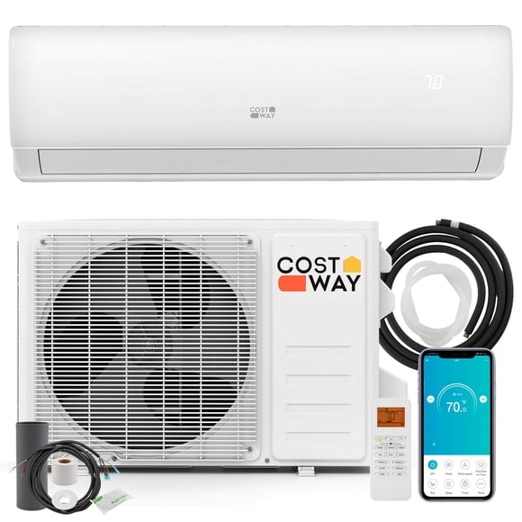 Costway 11500 BTU Wifi Enabled Mini Split Air Conditioner & Heater Works with Alexa 750 Sq.Ft 17 SEER2 115V