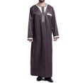 thumbnail image 2 of Penkiiy Long Shirt for Men Men's Muslim Robe Arab Middle Robe Pattern Embroidery Long Sleeve Standing Neck Pocket Long Shirt Fashion Casual Robe Coffee Shirts, 2 of 7