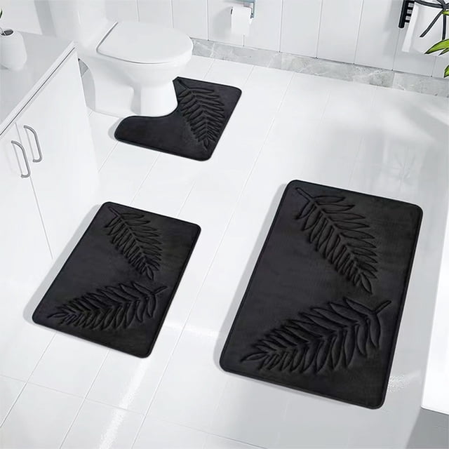 Qaailabf Modern Bathroom Rug Set, 3-Piece, Green, Super Absorbent, Non-Slip Backing, Quick Drying, Polyester, Includes 16x23.6", 16x19.68", and 19.68x31.49" Rugs, for Bathroom, Doorway, Entrance