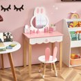 thumbnail image 2 of Costway Kids Vanity Set Rabbit Makeup Dressing Table Chair Set W/ Mirror Drawer Pink, 2 of 10