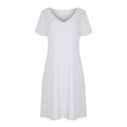 thumbnail image 4 of Meichang Mini Robes d'Été pour Femmes 2024 Tendance Robe de Couleur Unie Tunique Ajustée Col en V Robes d'Été Décontractées Élastique à Manches Courtes Robe de Plage, 4 of 5