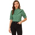 thumbnail image 1 of INSPIRE CHIC Women's Stand Collar Button Down Ruffle Neck Blouse Top, 1 of 5