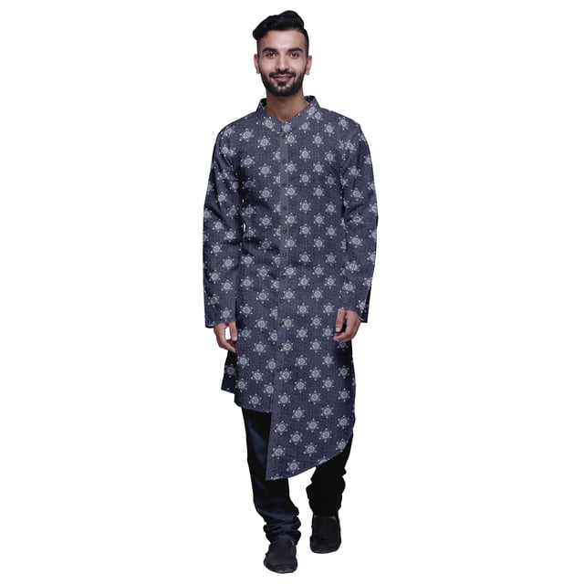 Atasi Printed Kurta Pajama For Men Asymmetric Style Casual Summer Clothing