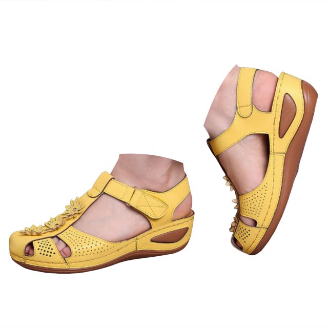 Mepaouo Womens Arch Support Orthopedic Sandals Closed Toe Ankle Strap Summer Hollow out Wedge Shoes