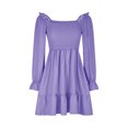 thumbnail image 4 of cfhntfmh Robes pour Femmes Mode Col Carré Robe Midi Froncée Décontractée Ample Manches Longues Ourlet à Volants Robe de Cocktail, 4 of 7