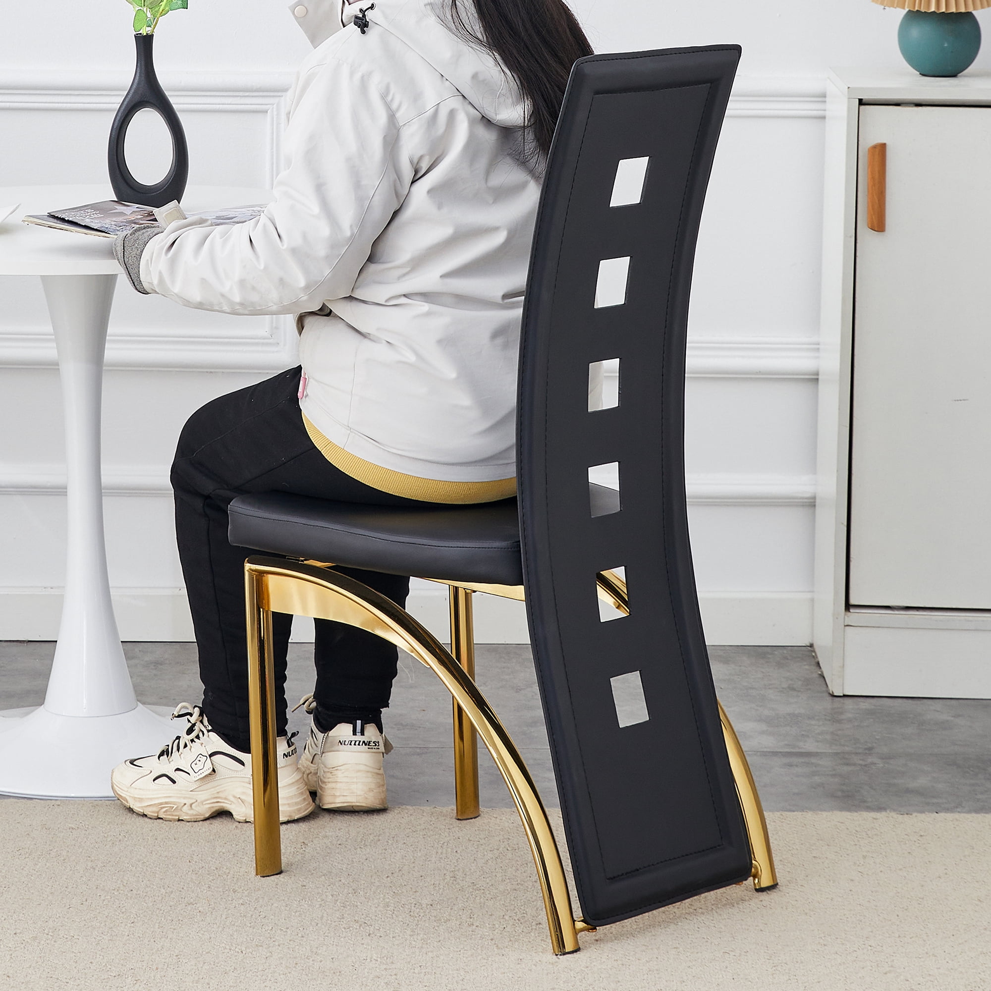 Noble House Modern Minimalist 4-Piece Dining Chair Set - Black Saddleback