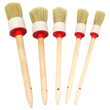 5pcs Round Head Bristle Brush Set for Auto Cleaning Car Detailing Wheels Air Vents Interior (White Bristle)