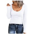 thumbnail image 1 of Women Long Sleeve Scoop Neck Ribbed Shirt - Fitted Knit Basic T-Shirts with Lightweight Breathable Fabric, 1 of 6