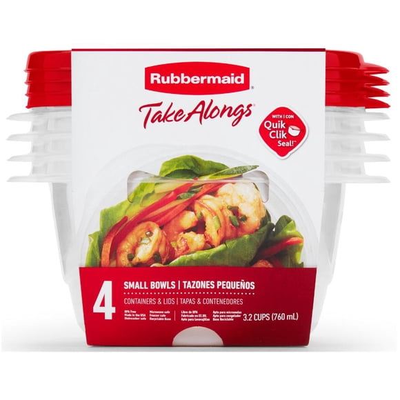 Contenants pour la conservation des aliments, petits bols Rubbermaid TakeAlongs à emporter, 760 ml (3,2 tasses), paquet de 4