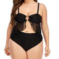 thumbnail image 1 of Leutsin Women's Solid Color Charming High Waist Bikini Split Lace Ruffled Plus Size Swimsuit, 1 of 5