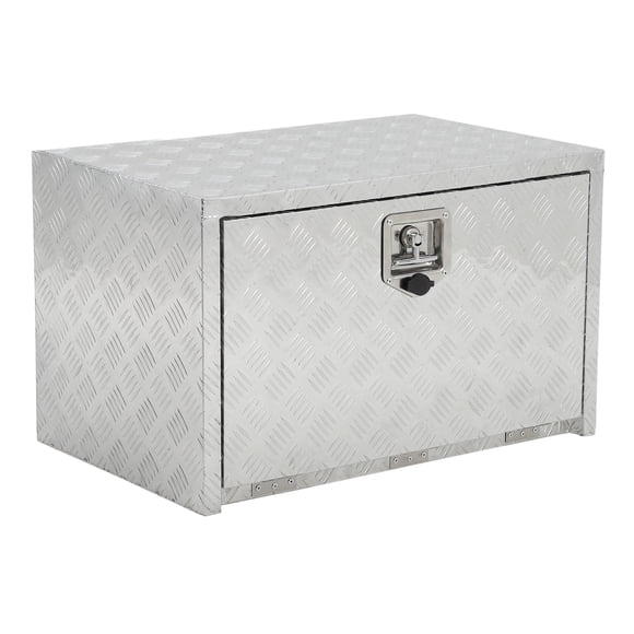 Heavy Duty Aluminum Underbody Tool Box – Waterproof Lockable Diamond Plate Storage Chest with T-Handle Fastener – Silver – 18x18x18 in (single lock, Silver)