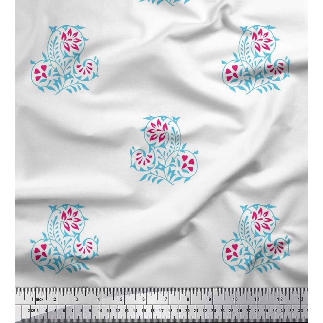 Soimoi Poly Georgette Fabric Leaves & Floral Block Printed Craft Fabric by The Yard 52 Inch Wide