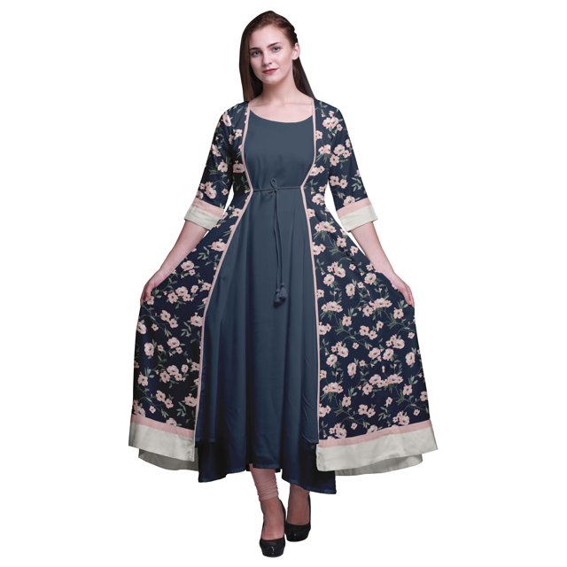 Bimba Printed Anarkali DressForWomen Indian Kurti Sleeveless Flared Kurta