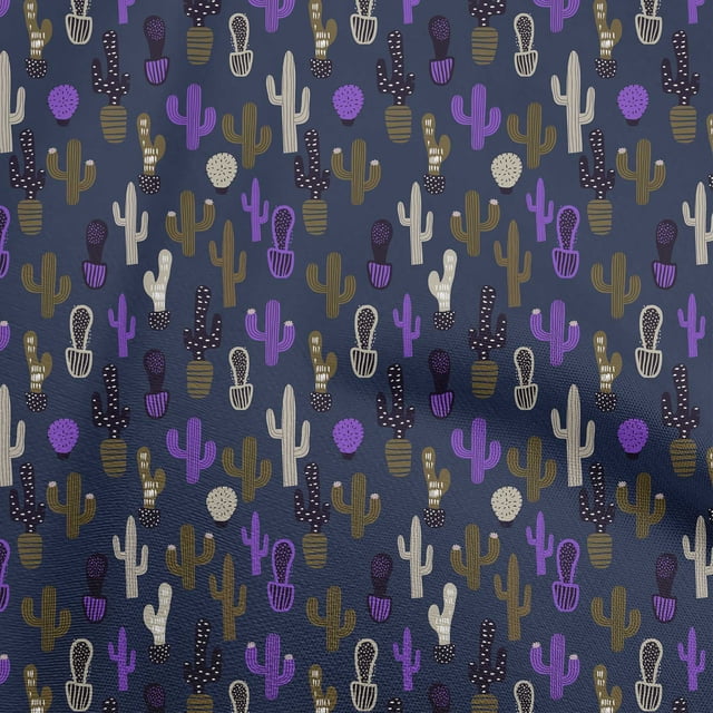 oneOone Cotton Poplin Twill Blue Fabric Cactus Craft Projects Decor Fabric Printed By The Yard 56 Inch Wide