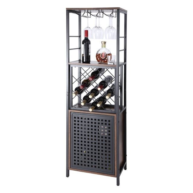 VEVOR 18 inch Industrial Bar Cabinet, Wine Table for Liquor and Glasses, Sideboard Buffet Cabinet with Glass Holder & Wine Rack, Freestanding Farmhouse Wood Coffee Bar Cabinet for Living Room Home Bar