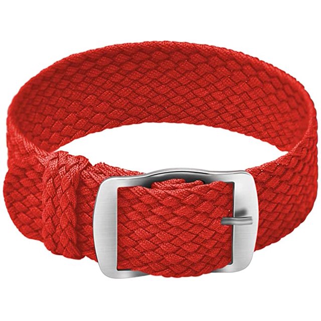 Bracelet Unisexe en Nylon Perlon avec Boucle Argentée en Acier Inoxydable, Rouge, 14 mm