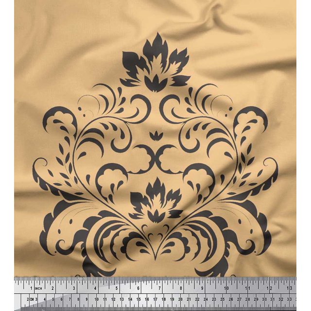 Soimoi Poly Georgette Fabric Ogee Damask Print Fabric by Yard 42 Inch Wide