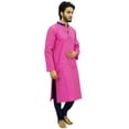 thumbnail image 3 of Atasi Designer Men's Party Wear Pink Kurta Pyjama Set Long Dupion Shirt-Small, 3 of 7
