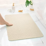 HJJKKH Bathroom Rug Mat,Comfortable Bath Rug, Non Slip Bathroom Mat, Chenille Shaggy Shower Rug, Anti Slip Shower Mat, Quick Dry Bath Mats for Bathroom, Tub and Shower (Cream, 23.6 x 35.4 inch)