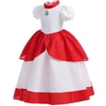 thumbnail image 3 of HAWEE Costume de Pêche Filles Champignon Princess Peach Robe pour Anniversaire Halloween Cadeaux de Fête Tenue avec Accessoires, 3 of 6
