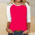 thumbnail image 2 of FNFYFH Chandails Raglan pour Femmes Chic Manches 3/4 T-Shirt de Baseball Tunique Col Ras du Cou T-Shirt à Blocs de Couleur Été Tendance Manches 3/4 Hauts Mignons Décontractés Coupe Ample Haut Respirant Prime Day Liquidation, 2 of 3