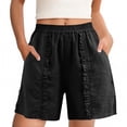 thumbnail image 2 of LVHAOGJOB Womens Cottton Linen Shorts Plus Size with Pockets Summer Drawstring Solid Color Black Shorts Pants for Ladies Elastic Waist, 2 of 5
