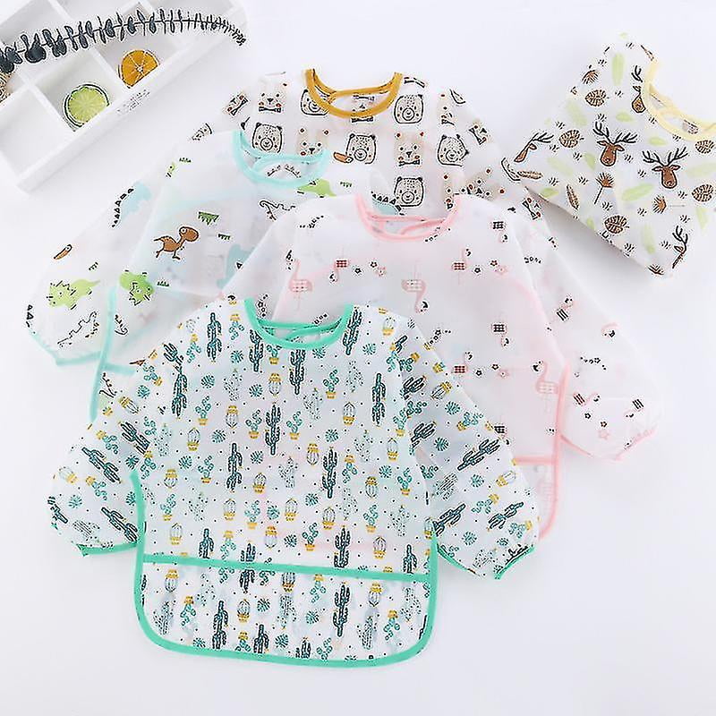 5pcs Waterproof Sleeve Bib Washable Bib With Sleeves Bib With Drip Tray Sleeve Bibs With Moisture Protection