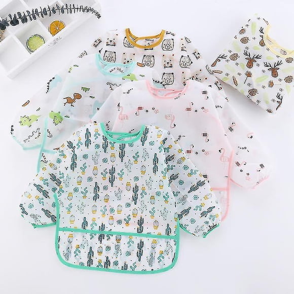 5pcs Waterproof Sleeve Bib Washable Bib With Sleeves Bib With Drip Tray Sleeve Bibs With Moisture Protection