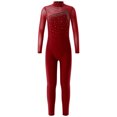 thumbnail image 3 of TiaoBug Girls Ice Skating Jumpsuit Rhinestone Mock Neck Competition Figure Skating Dancewear Burgundy 10, 3 of 7