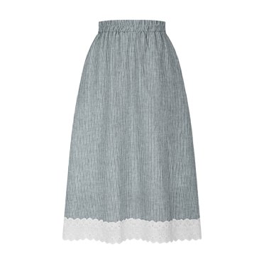 Bocqde Cotton Linen Skirts for Women Fashion Solid Color Lace Ruffle Hem Midi Skirt Summer Casual Loose-fitting Maxi Skirt