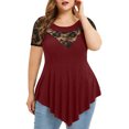 thumbnail image 2 of Leutsin Plus Size Women Solid Floral Lace O-Neck Asymmetric Three Quarter Plus Size Plus Size Tops Blouse, 2 of 6