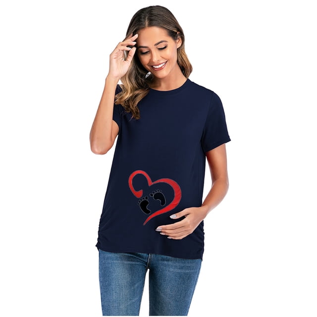 DPTALR Femmes Maternité Manches Courtes Col Rond T-shirt à Imprimé Lettres Hauts Grossesse Blouse