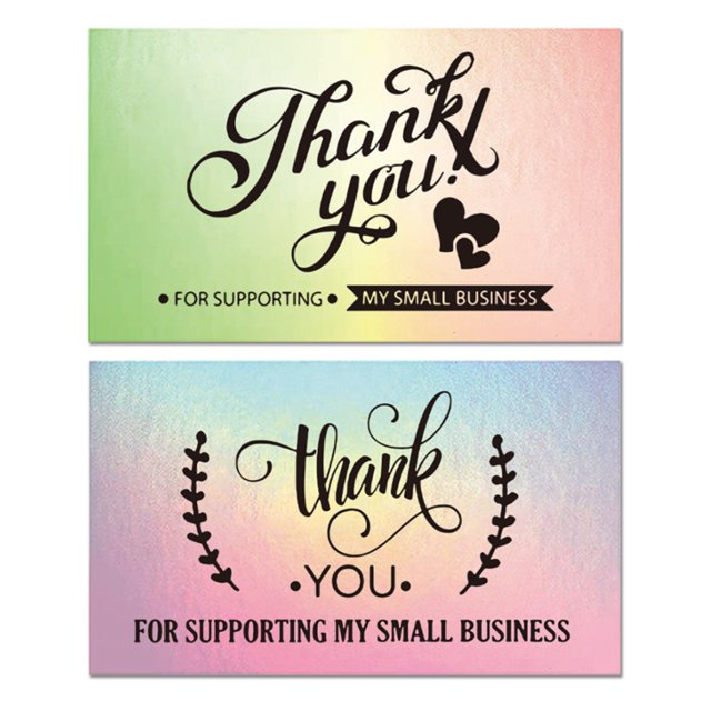 100pcs Thank You Postcard Holographic Thank You Card Laser Greeting Card 9x5cm 2 Styles