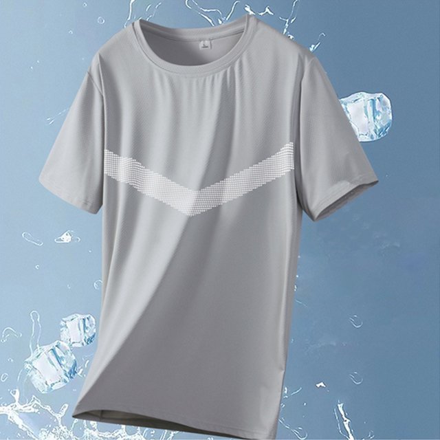 Vêtements d'Été Respirants pour Hommes Protection Solaire Filament de Glace Extérieur Col Rond Manches Courtes