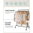 thumbnail image 3 of SONGMICS Clothes Rack, Double-Rod Clothing Rack with Wheels, Heavy-Duty Metal Frame, Garment Rack, 220 lb Max. Total Load, 40.7 inches Wide, Clothes Storage and Display, Black UHSR107B01, 3 of 6
